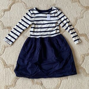 Mixed media navy and white long sleeved dress